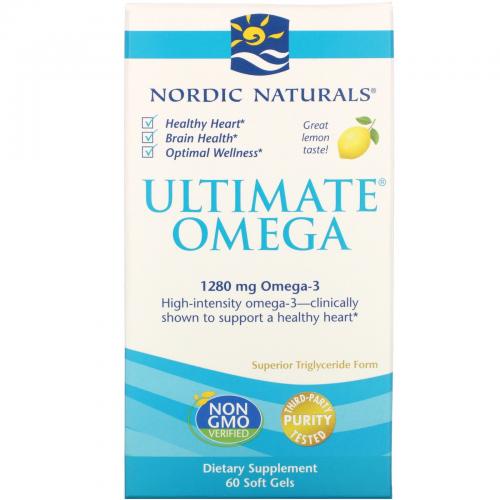 【60粒】Nordic Naturals 挪威小鱼 终极Omega 成人 深海鱼油软胶囊 柠檬味 Ultimate Omega 1280mg  60 softGels