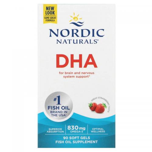 Nordic Naturals 挪威小鱼 成人欧米茄3 深海鱼油DHA草莓味软胶囊 DHA 830m...